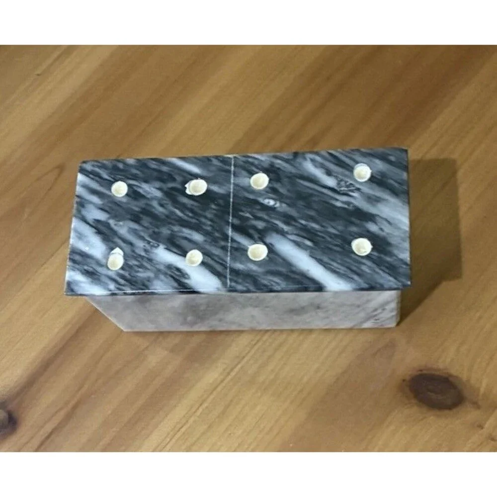 VTG Grey Marble DOMINOES SET w Case Box Complete 28 Dominos